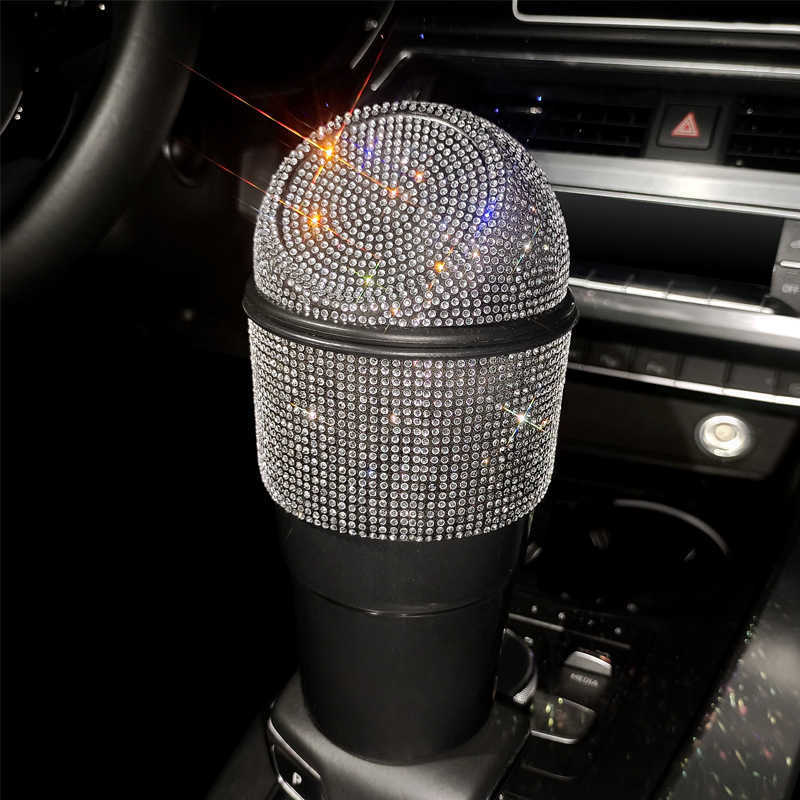 New Crystal Car Trash Can Bling Diamond Car Garbage Can Container Wastebasket Rhinestone Auto Trash Bin with Lid Storage Box