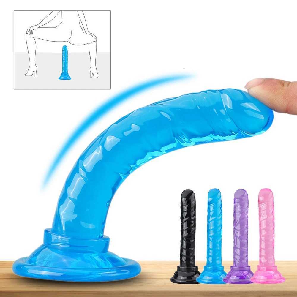 Mini-Jelly-Dildo für Damen, kleiner Penis-Sauger, Kristall, transparent, TPE, für Damen