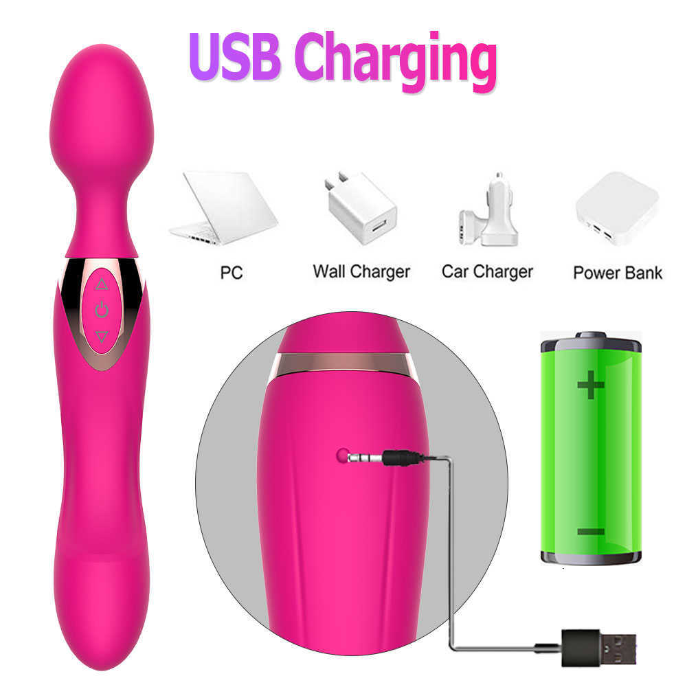 Vibromasseur puissant USB Charg10 vitesses pour femmes, baguette magique à double moteurs, masseur corporel, point G féminin pour adulte