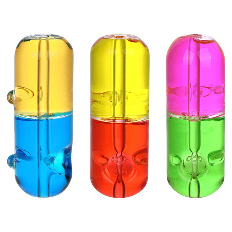 Colorful HandPipes Freezable Liquid Filling Thick Glass Pill Style Dry Herb Tobacco Filter Spoon Bowl Portable Innovative Smoking Cigarette Holder Tube