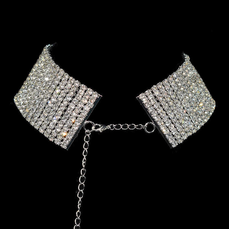 Подвесные ожерелья Сверкающий серебряный цвет хрустальный воротник Цепный колье для колье свадебной вечеринки для свадебной вечеринки Diamante Diamante Choker Disterry Gire J230601