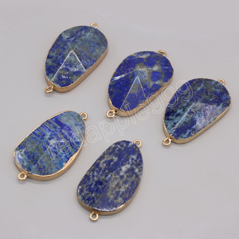 Lapis Lazuli Natural Stone Gem Gold Plated Edge Connector For Jewelry Making DIY Necklace Hanging Accessories Gift Party Decor