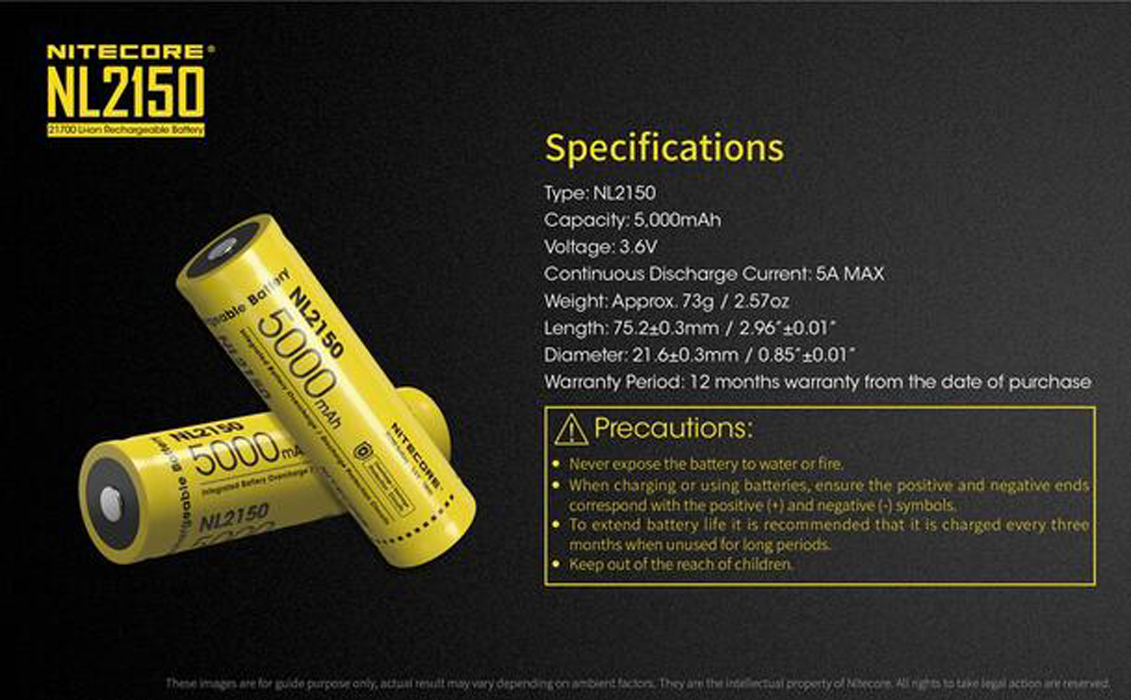 100% Original Nitecore NL2150 21700 Lithium Battery 5000mAh 5A 3.6V Li-ion Rechargeable Batteries for Headlamp Flashlight LED Light Vs NL2150HPR