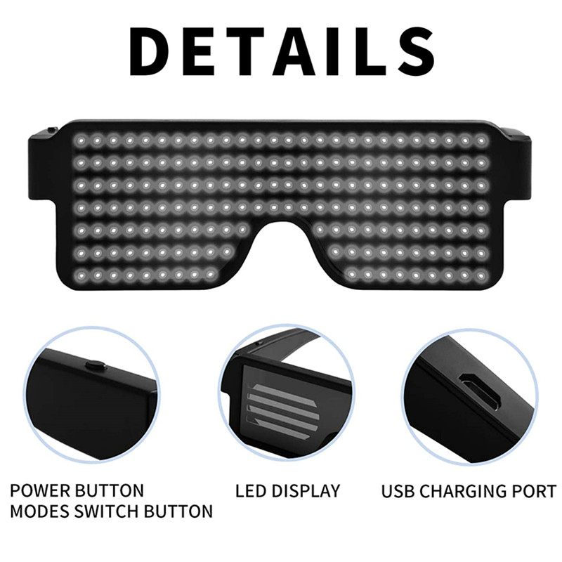 Dynamic LED Glowing Glasses USB Rechargeable LED Luminous Eyeglasses LED Light Up Flashing Glasses Party Favor With Neon 8 Patterns For Parties Halloween Concerts