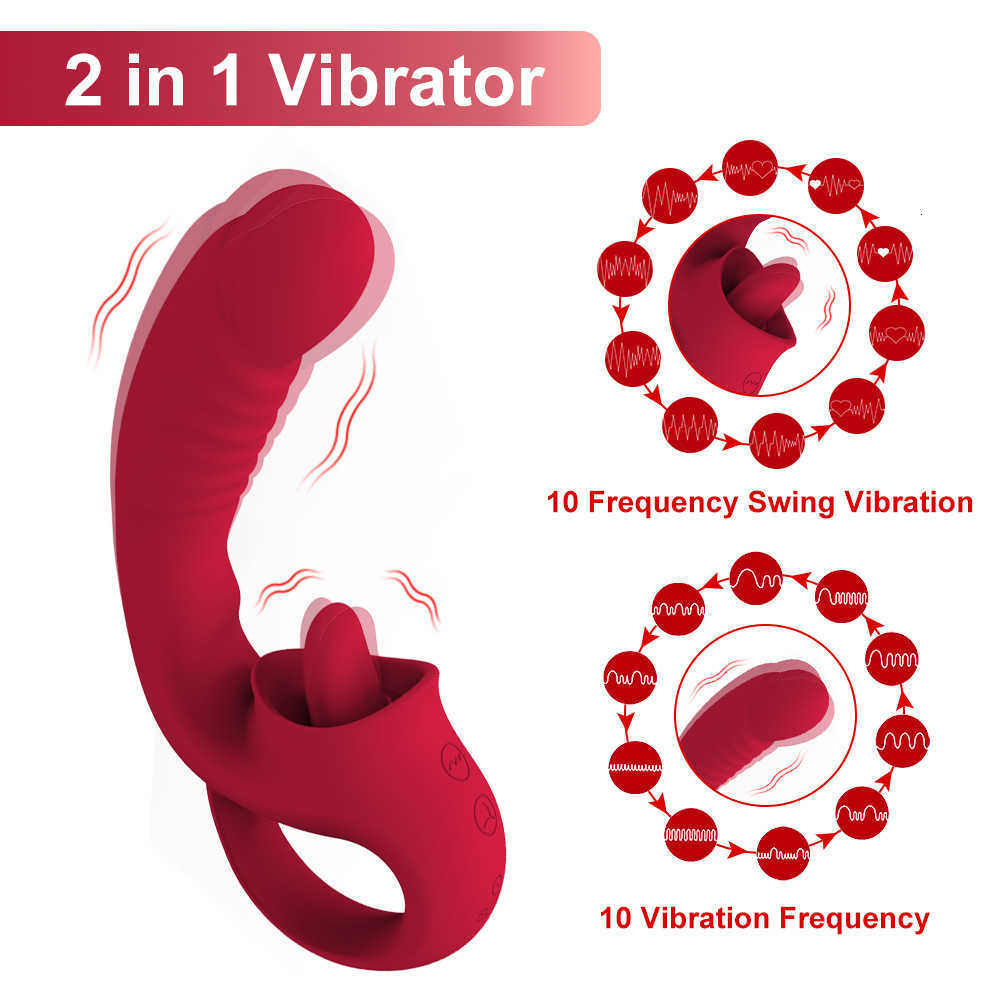 2in1 Tongue Sucker Vibrator Dildo med hanterad klitslickare Vagina G-Spot Anal Stimulator Orgasm Kvinnlig Masturbator