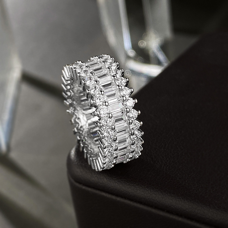 Eternity Lab Moissanite Anel de Diamante 100% Real 925 Prata Esterlina Aliança de Casamento Anéis para Mulheres Homens Jóias de Noivado