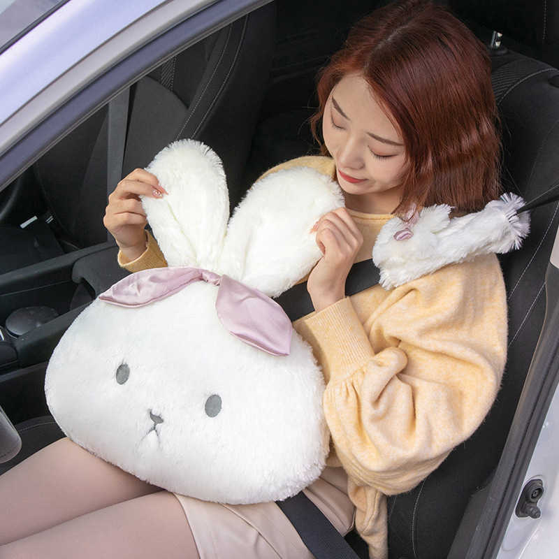 Nouveau mignon dessin animé arc lapin voiture cou oreiller doux en peluche Auto appui-tête siège soutien taille oreillers femmes enfant voiture intérieur accessoires