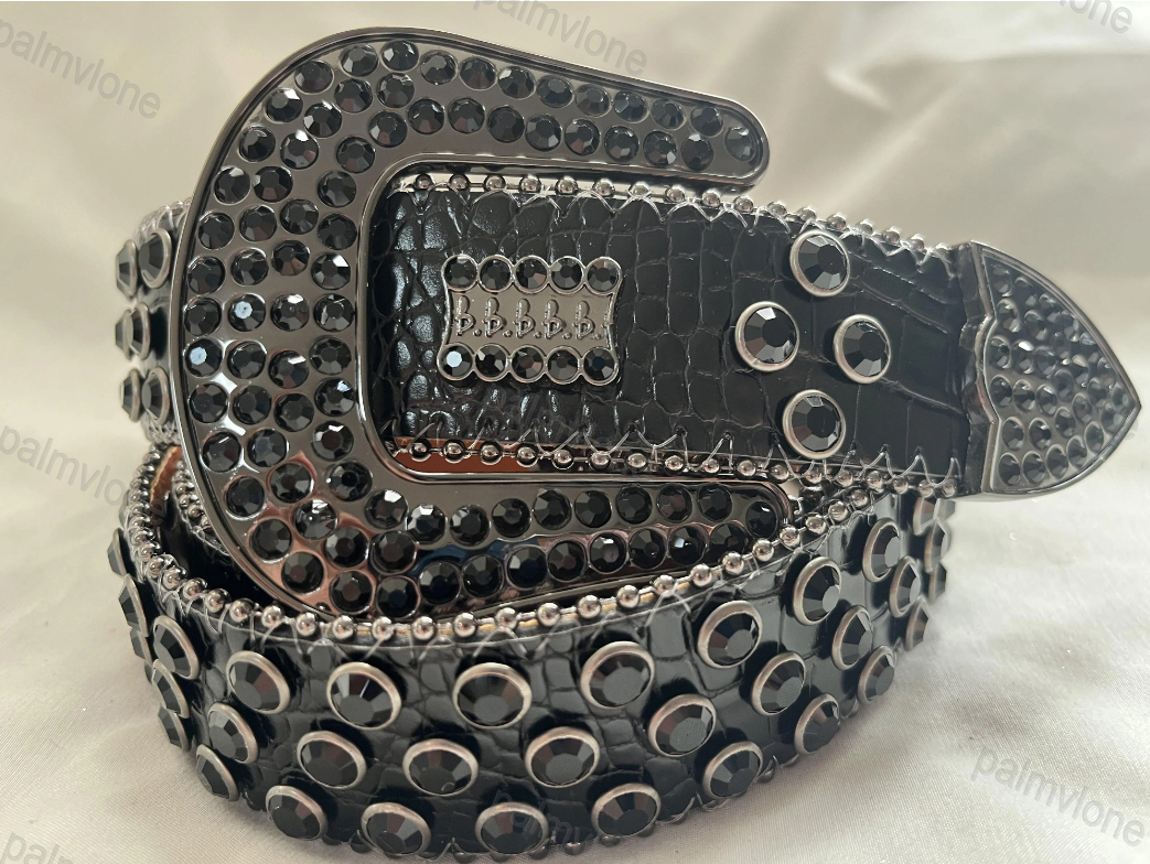 Ontwerper Bb Simon riem Bb riem met strass bezaaide westerse lederen riem voor heren Dames Vintage bling heupriemen voor broeken Jeans herengesp met doosdiamant 23-2