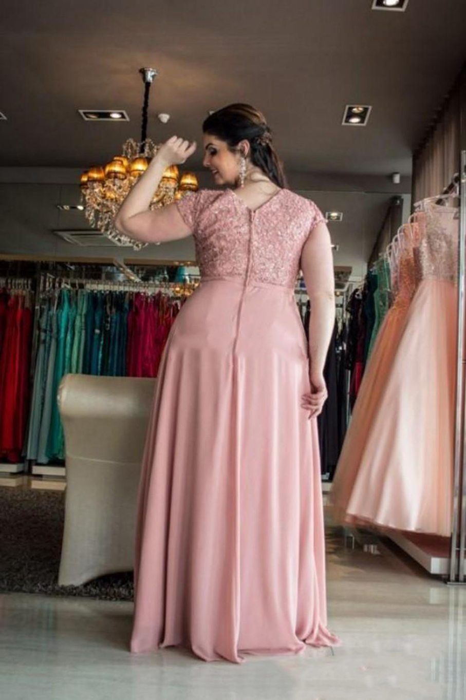 Blush Plus Size Mother Of The Bride Dresses 2023 Short Sleeve Lace Chiffon Floor Length Long Formal Women Wedding Evening Guest Gowns