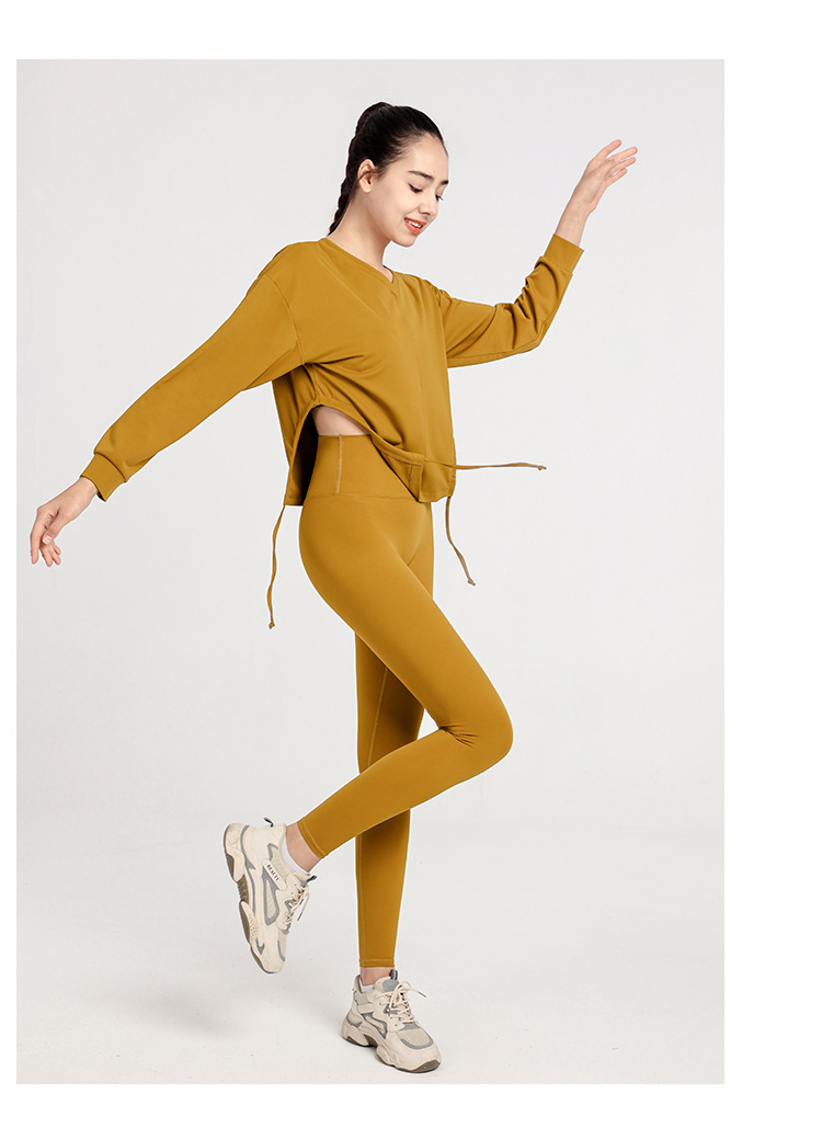 Designer slim strap couture printemps, été, automne et hiver Sweat-shirt de sport à marée nationale avec cordon de serrage, vêtements de yoga décontractés, haut court à manches longues pour femmes