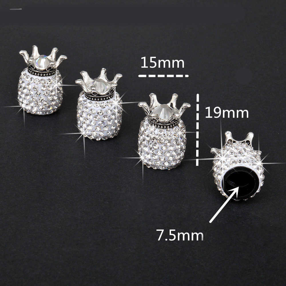 New 2/Crown Rhinestone Universal Car Tire Valve Caps Bling Crystal Diamond Bicycle Tyre Air Dustproof Caps Cover Car Accessories