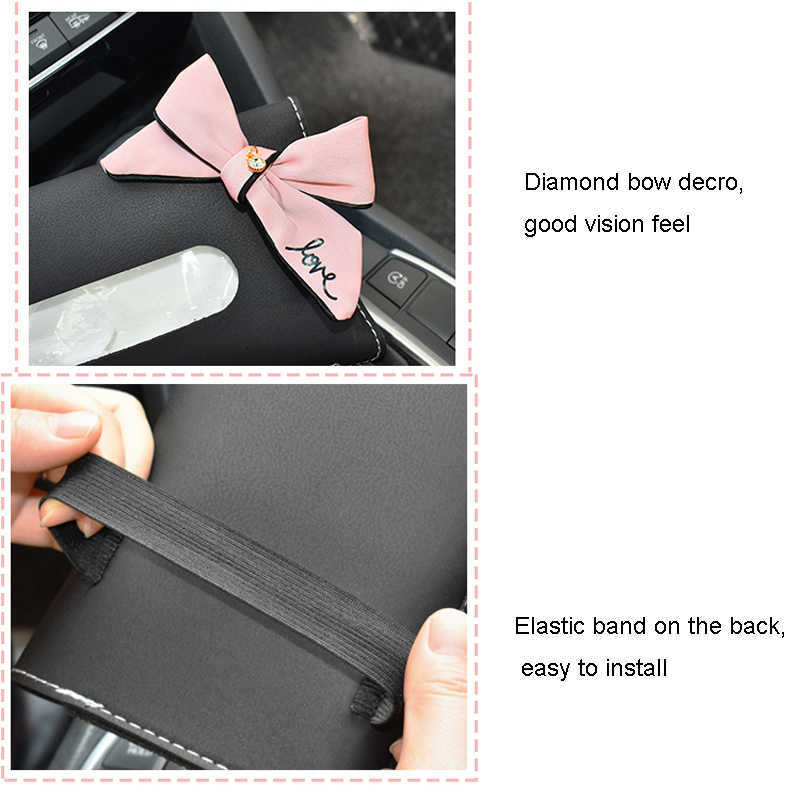 Neue Nette Diamant Bowknot Auto Tissue Box Sonnenblende Leder Auto Seidenpapier Tasche Sonnenblende Hängen Halter Fall Serviette Auto zubehör