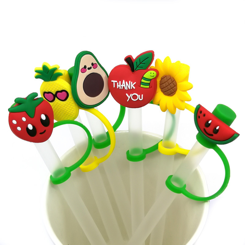 Fruit Style Cartoon Silicone Straw Tips Drinking Dust Cap Splash Proof Plugs Cover Creative Cup Accessories 7-8mm Straw Sealing Tools LX5627