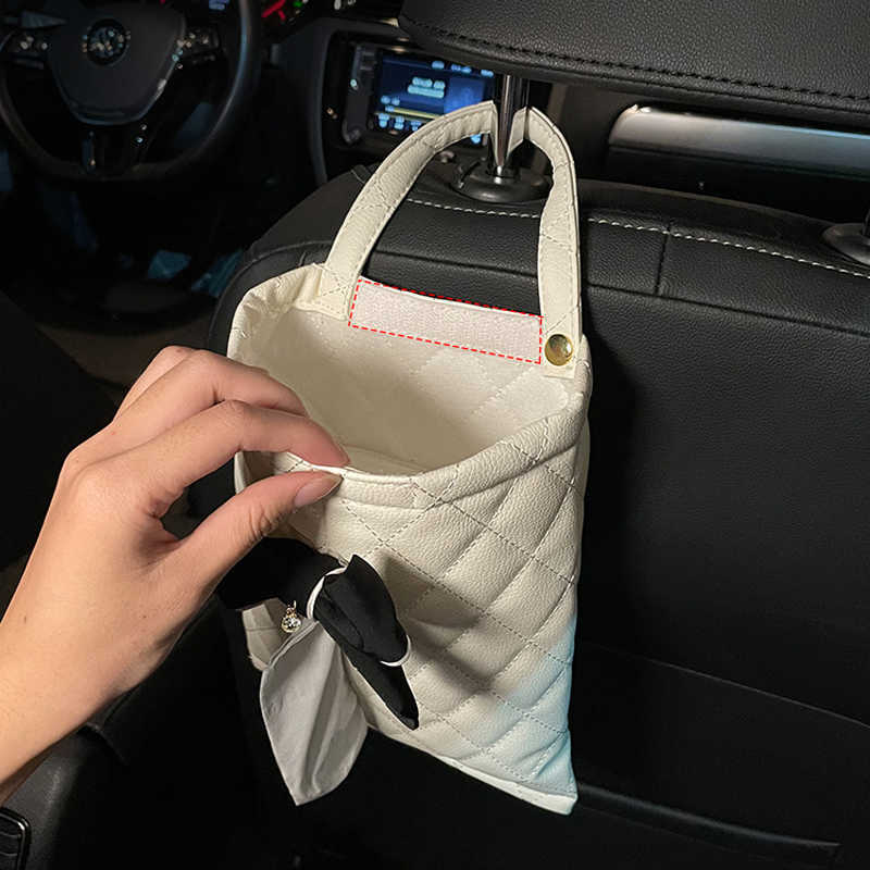 Ny Fashion Bowknot Läder Bilvävnadslådor Söta Auto Seat Back Tissue Bag Organizer Car Decoration Auto Interiör Förvaringsväska