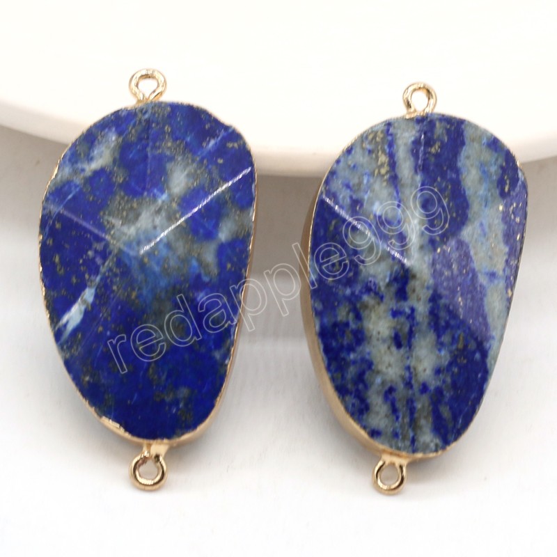 Lapis Lazuli Natural Stone Gem Gold Plated Edge Connector For Jewelry Making DIY Necklace Hanging Accessories Gift Party Decor