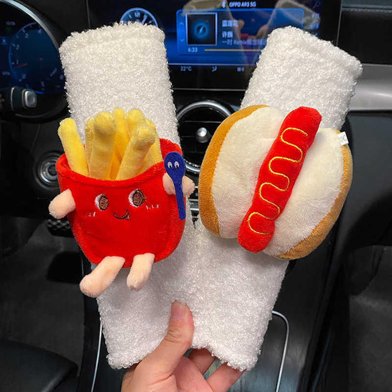 New Cute Cartoon Toy Car Seatbelt Cover For Baby Style French Fries Hamburger Model Plush Car Seat Strap Cushion Pads Adults