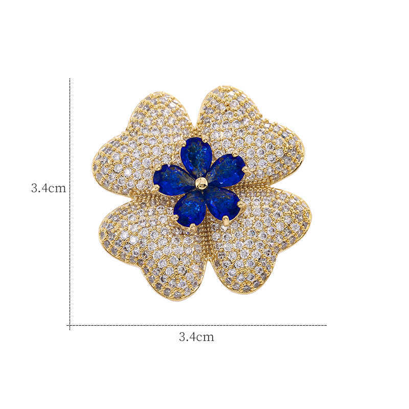 Alfinetes Broches WEIMANJINGDIAN Nova Chegada Luxo Zircônia Cúbica Cristal Pavimentação Verde ou Azul Trevo Pão Jóias Presente G230529