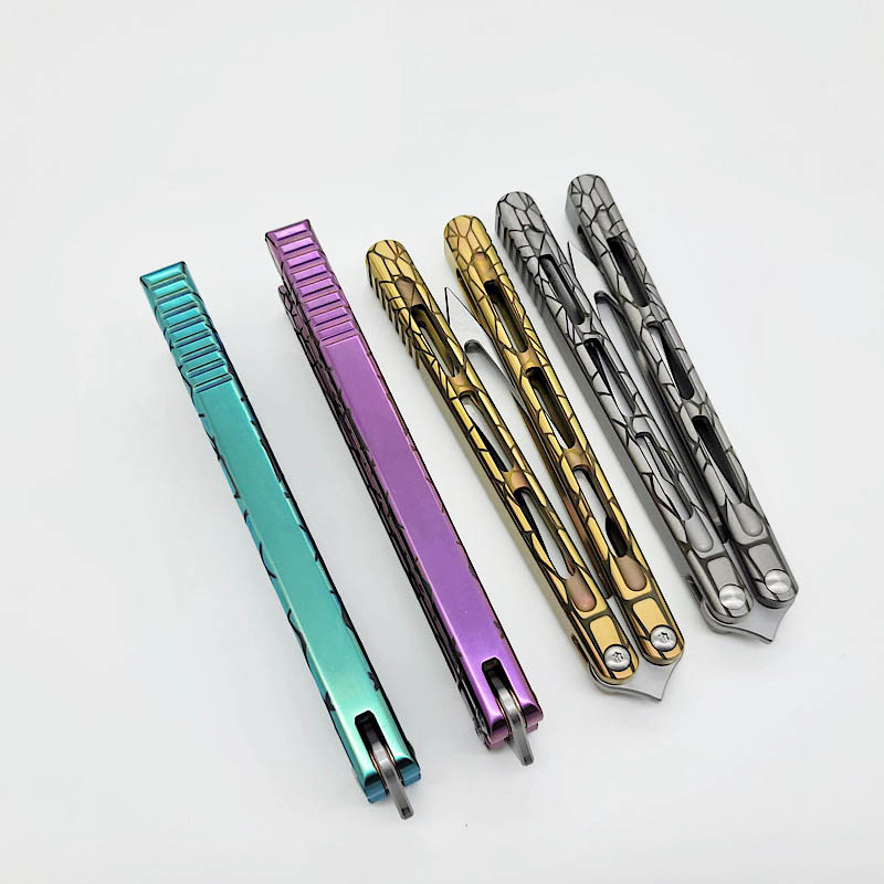 Theone Balisong Viper One Piece Titanium Handle Channel Butterfly Training Trainer Knife Bushing Jilt Swing EDC Knife Nautilus Sea Monster Hom EX10 Triton Squid C07