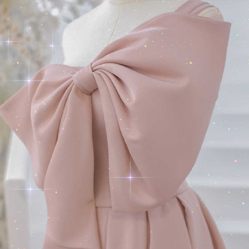 Dresses Romantic A-Line Long Prom Evening Cute Bow Solid Pink Floor Length Wedding Party Dress Vestido de noche P230531