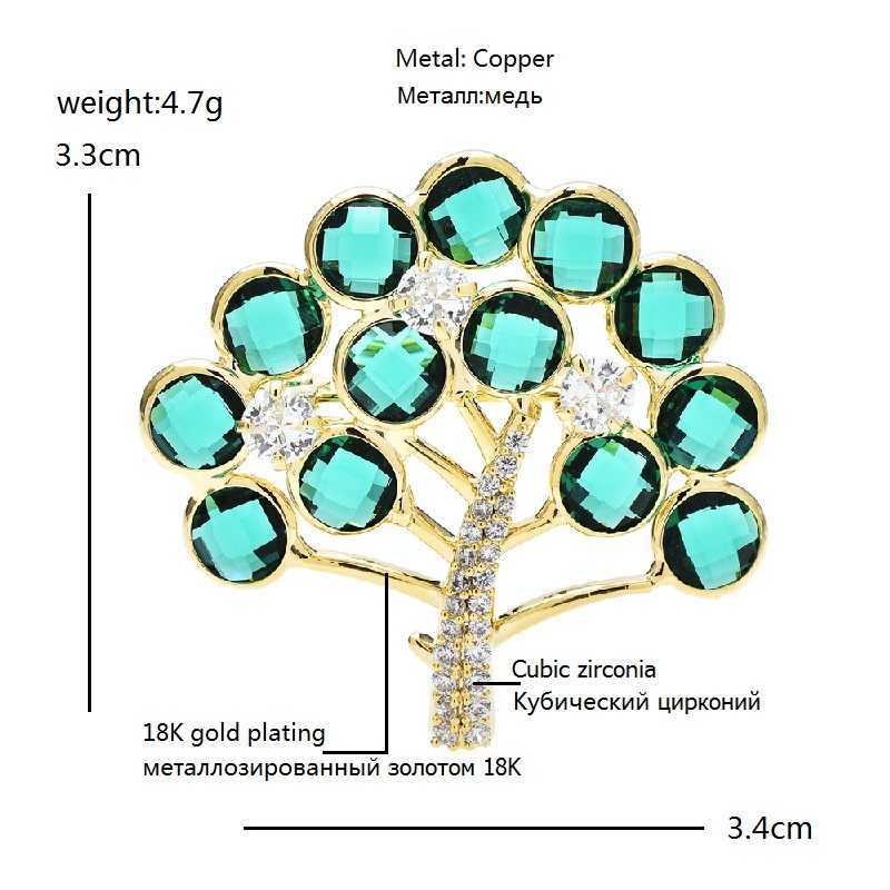 Alfinetes broches Wuli bebê árvore de cristal para feminino unissex verde espumante festa broche de escritório presente G230529