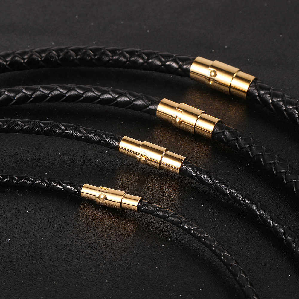 Pendant Necklaces Hot Sale Men Women 3mm 4mm 5mm 6mm Braided Real Genuine Leather Necklaces Stainless Steel Magnetic Buckle Multi-layer Bracelets J230601