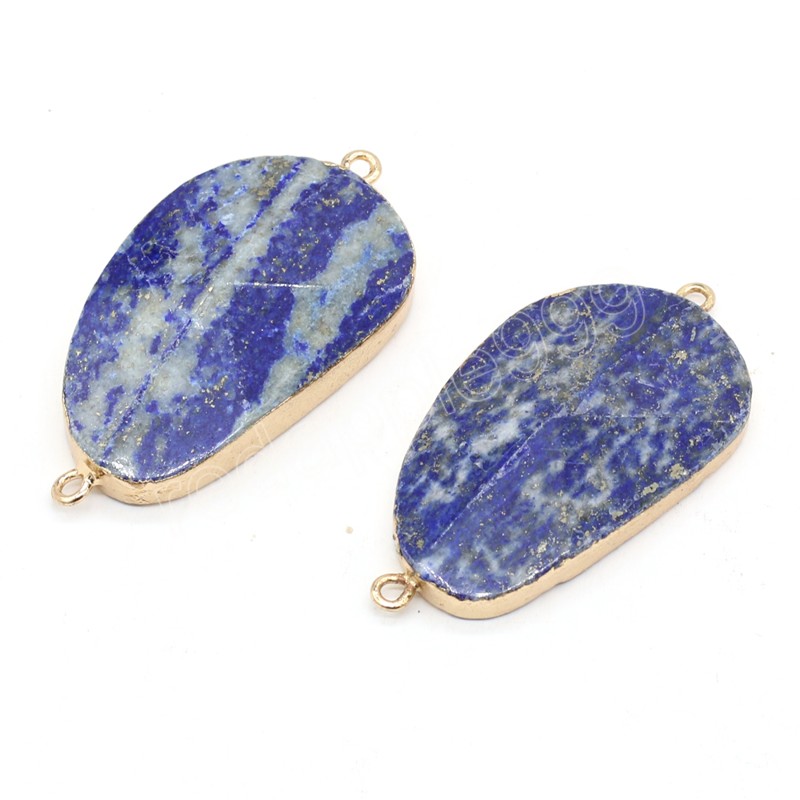 Lapis Lazuli Natural Stone Gem Gold Plated Edge Connector For Jewelry Making DIY Necklace Hanging Accessories Gift Party Decor