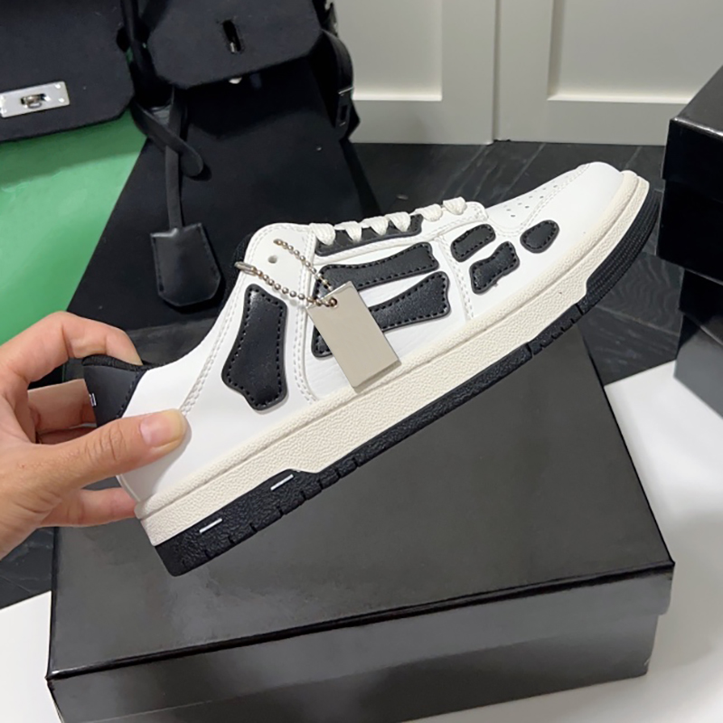 2023 Designer Casual Shoes Bone Shoes Men's Women's Color Block Leather Sneakers Högkvalitativa snörningar Fasiga skor utomhusskor