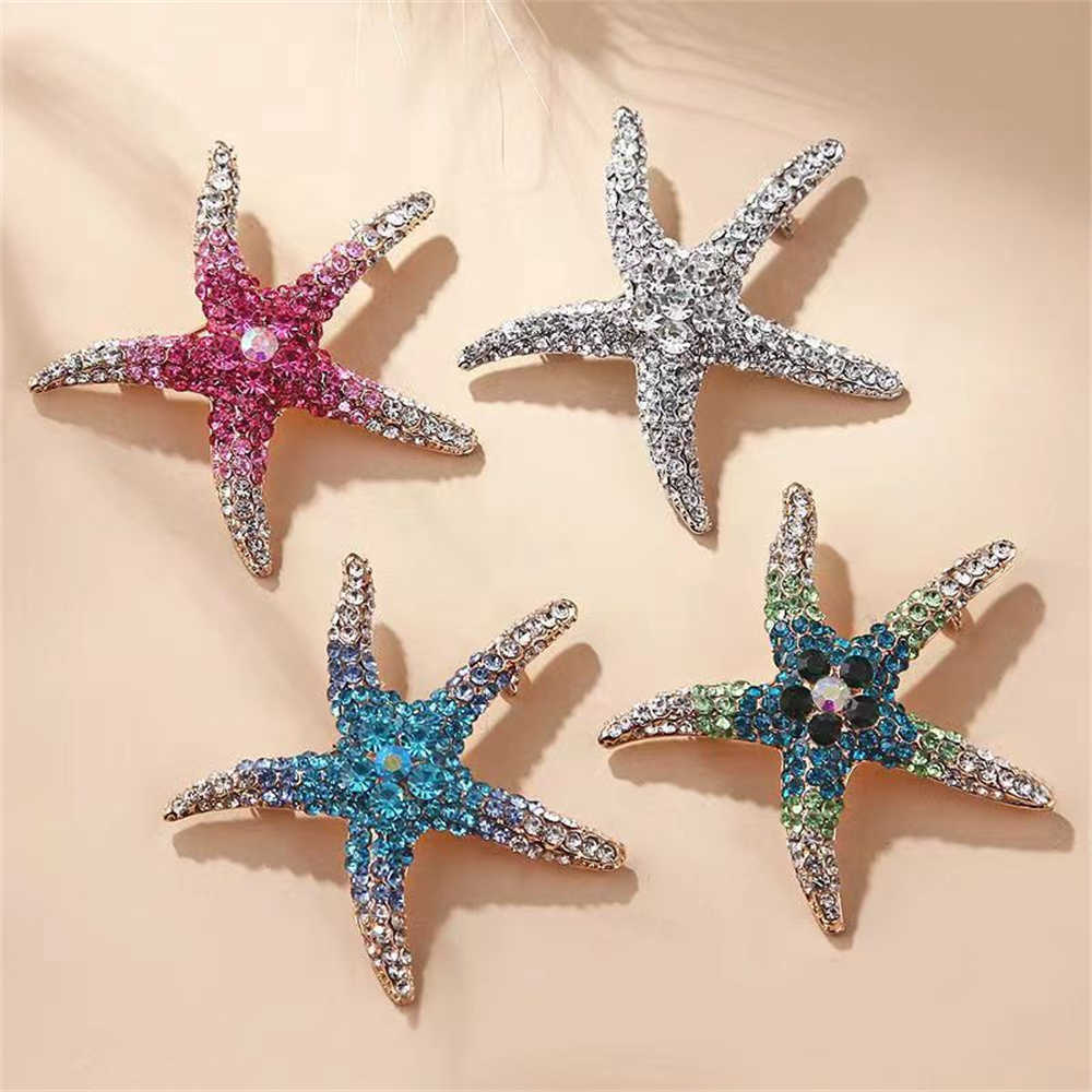 Pins Brooches Sparkling chest suitable for women sparkling rhinestone charm starfish pins luxurious clothing jewelry party gifts G230529