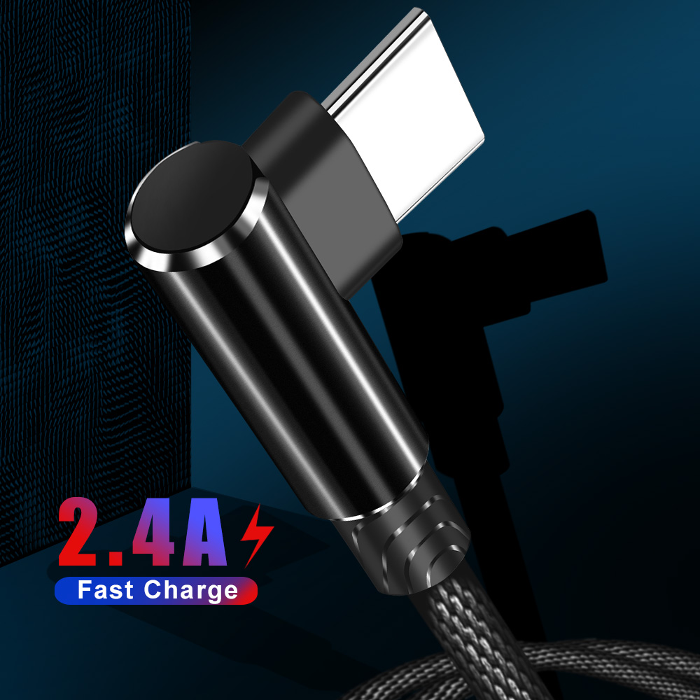 1M USB 3.1 Xiaomi Samsung S20 S21 빠른 충전 USB C 케이블 90도 각도 QC 3.0 케이블 USB Type C를위한 USB 타입 C 케이블