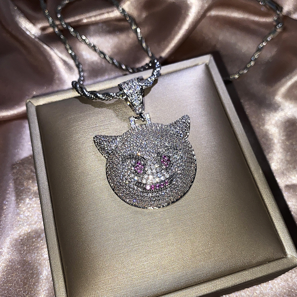 Übertreibung Iced Out Micro Pave Zirkon Teufel Anhänger Halskette HipHop Schmuck Für Frauen männer Geschenke