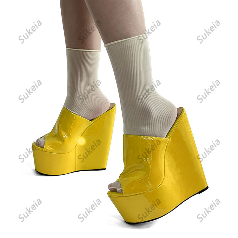 Sukeia Handmade Women Platform Mules Sandals Slip On Wedges Salto Alto Peep Toe Rosa Vermelho Sapatos de Festa Senhoras EUA Plus Size 4-15