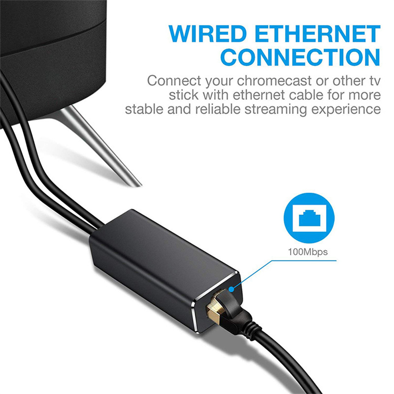 Adattatore cavo Ethernet Micro USB 2.0 a RJ45 Scheda di rete 10/100Mbps Fire TV Stick Google Home Mini/Chromecast Ultra