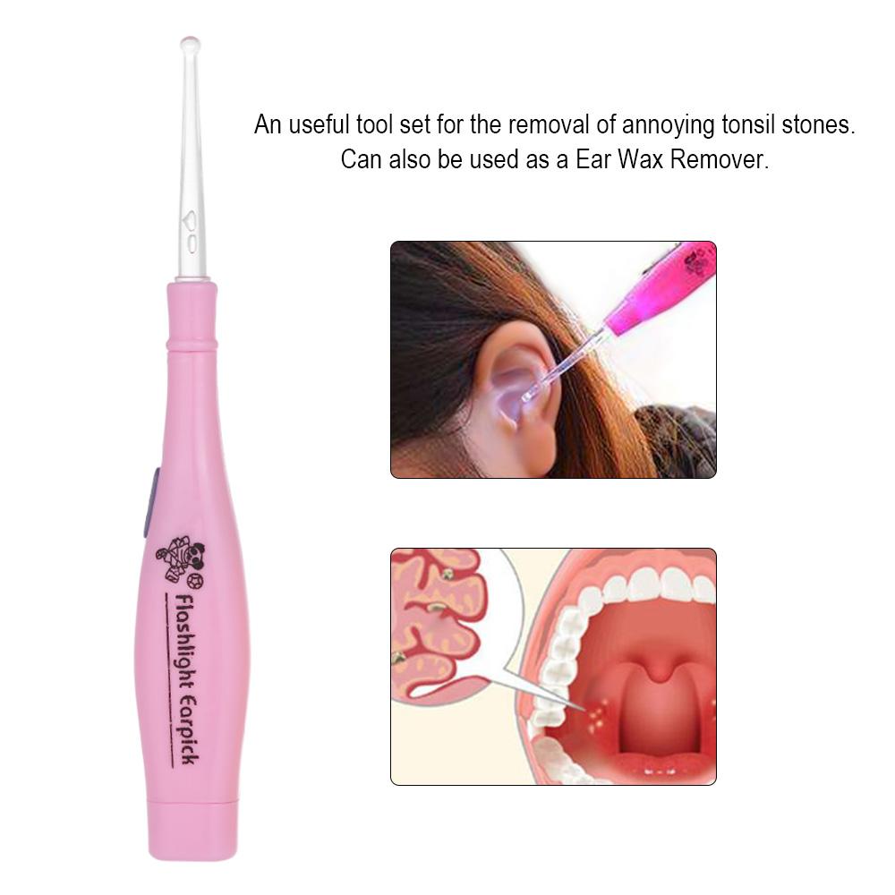 Care Tonsil Stone Remover Tool LED Light Earpick rostfritt stål Earwax Remover 3 Tips Benegångare Rengöring Vax Rengöringsverktyg