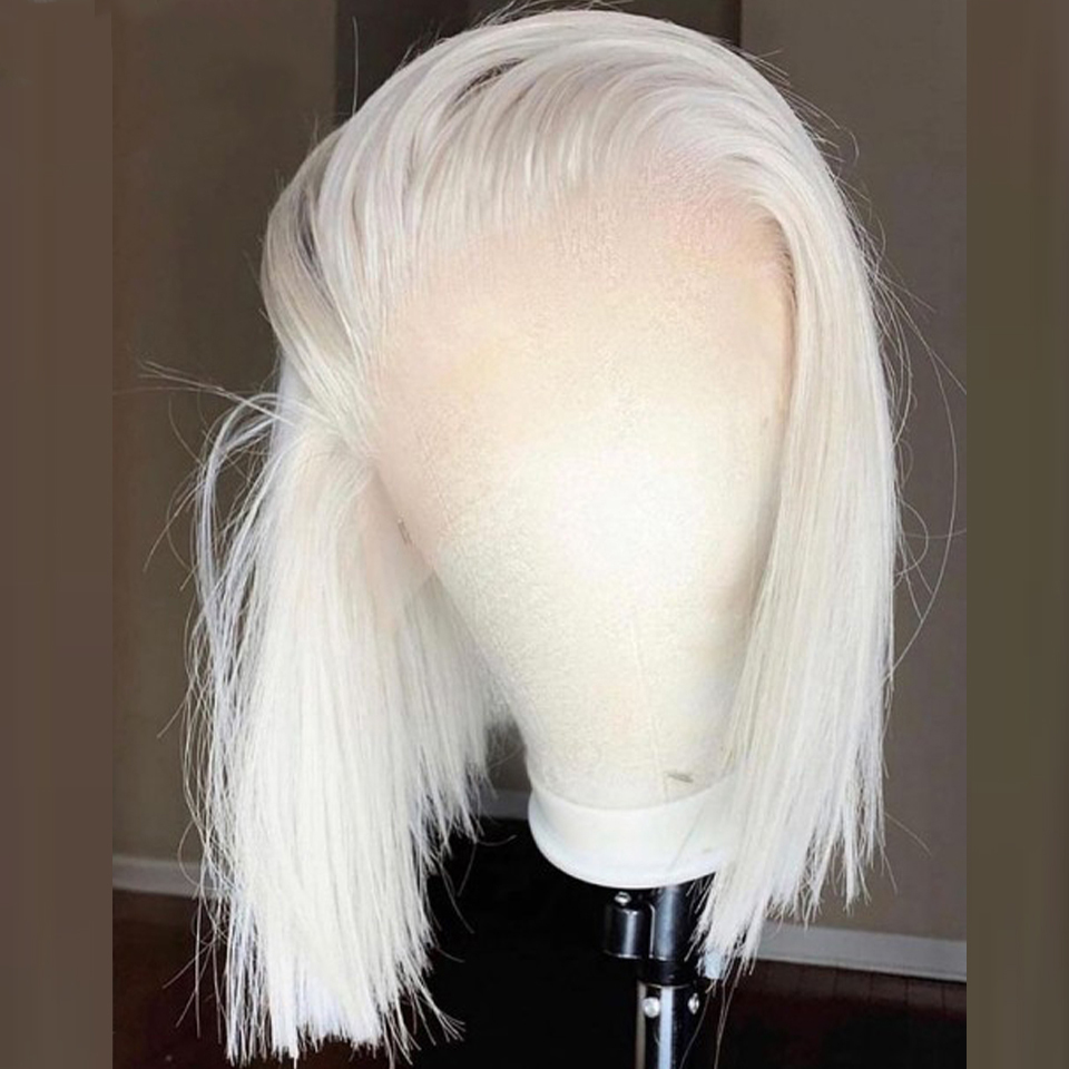 Wit Bone Rechte Korte Bob Menselijk Haar Pruiken Lijmloze 13x4 Blonde Lace Front Pruik Voor Vrouwen Transparante HD Kant Frontale Pruik Synthetische