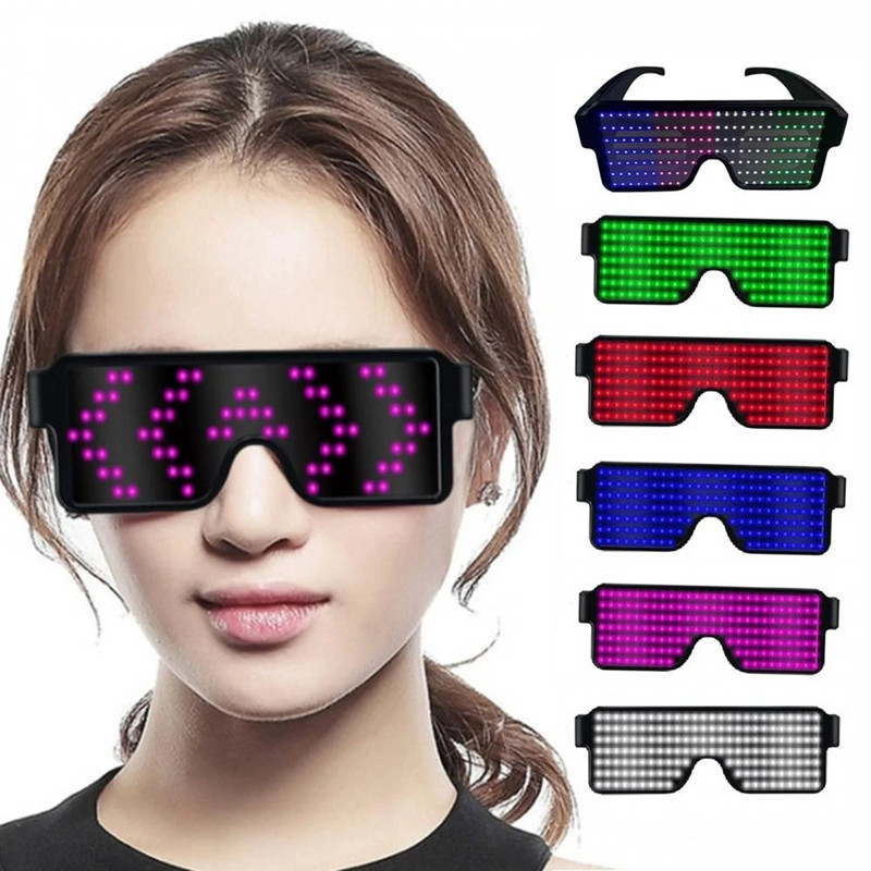 Dynamic LED Glowing Glasses USB Rechargeable LED Luminous Eyeglasses LED Light Up Flashing Glasses Party Favor With Neon 8 Patterns For Parties Halloween Concerts