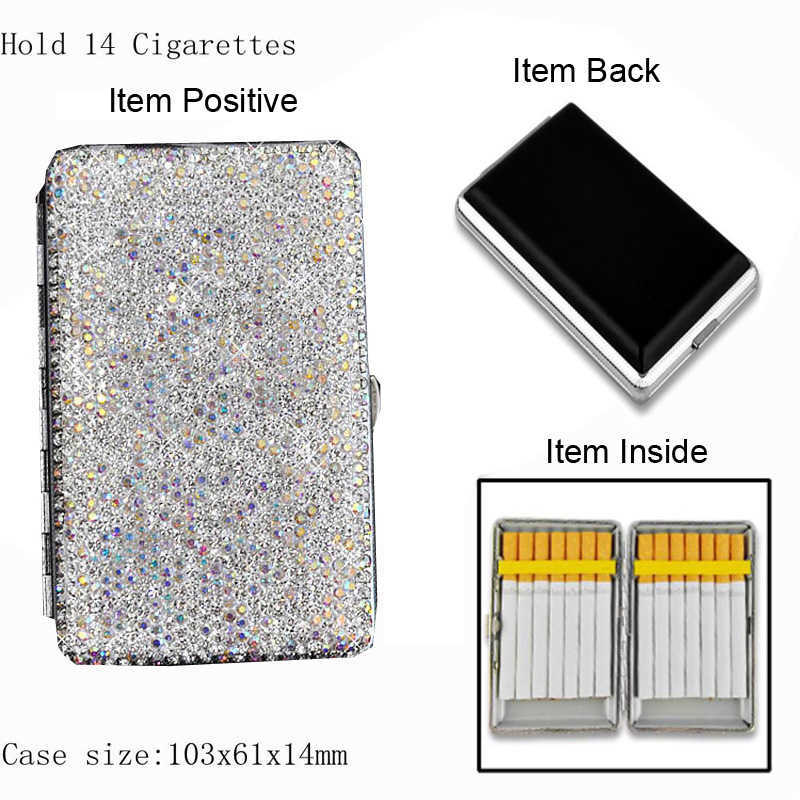 New Portable Women Diamond Cigarette Case Crystal Slim Cigarette Box Holder For Cigarettes Bling Flip One Side Rhinestones