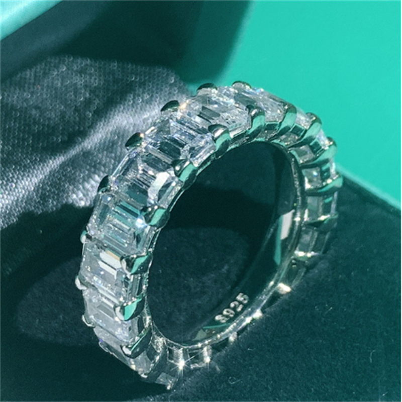 Vecalon Valuable Eternity Band Ring 925 prata esterlina AAAAA Cz Promise Engagement Aliança de casamento anéis para mulheres Jóias masculinas