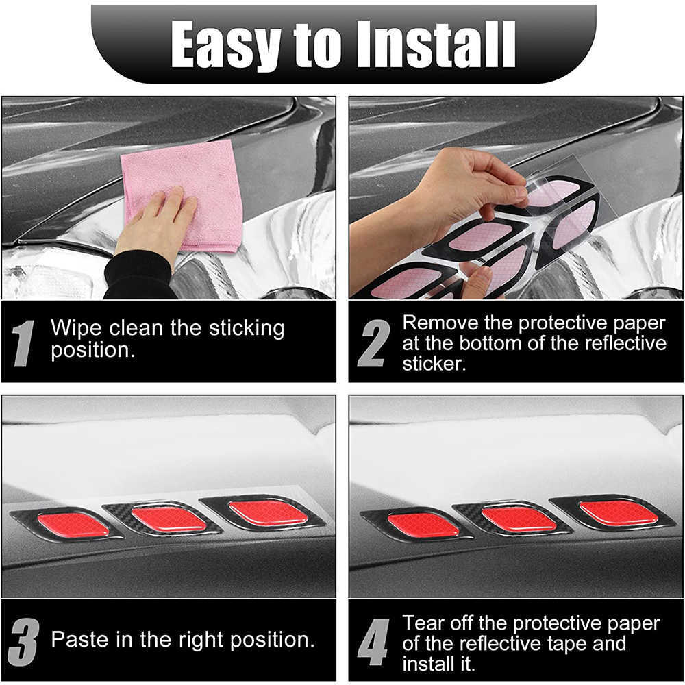Billaddare 6stUniversal Reflective Stripe Stickers för bilfender Hood Bumper Night Decal Safety Varning Kolfiber Tillbehör