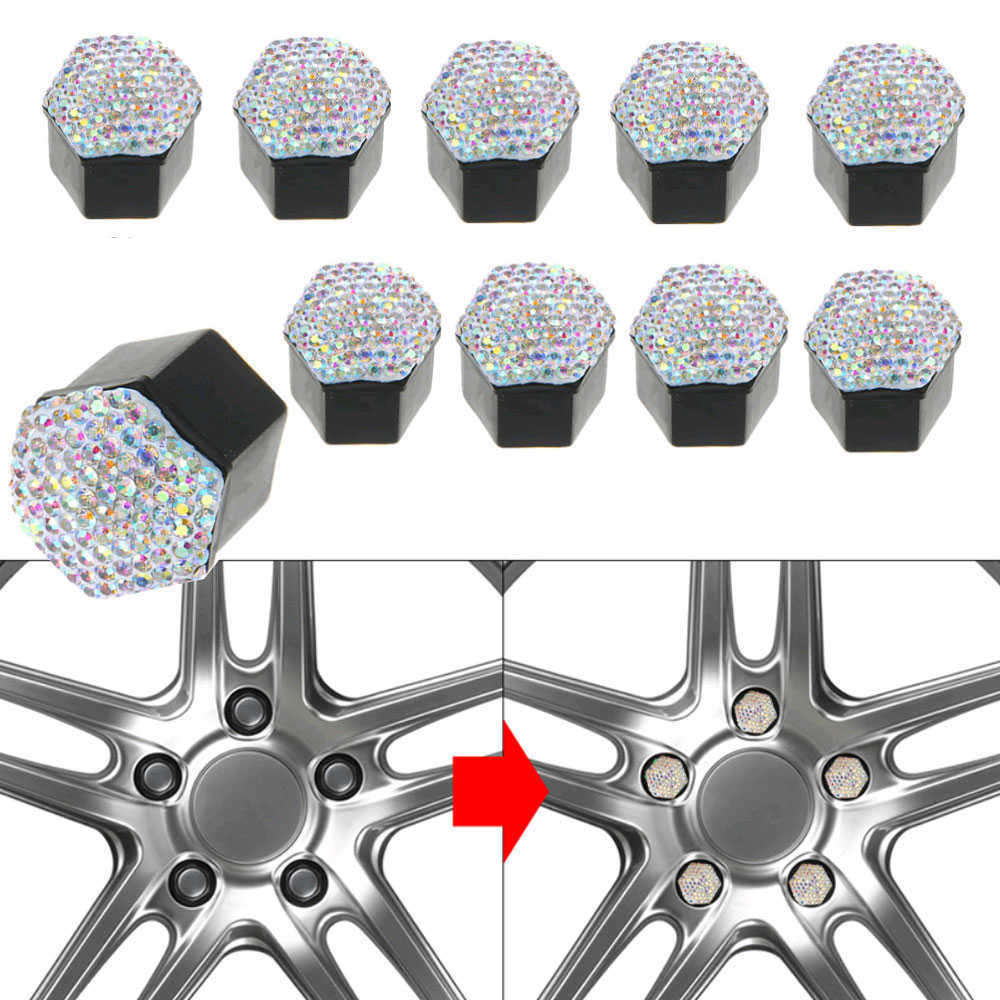 Novo 1 conjunto universal de tampas de cubo de strass para carro capa de proteção de parafuso de pneu antiferrugem capa de aro de roda tampas de porca de roda auto exterior