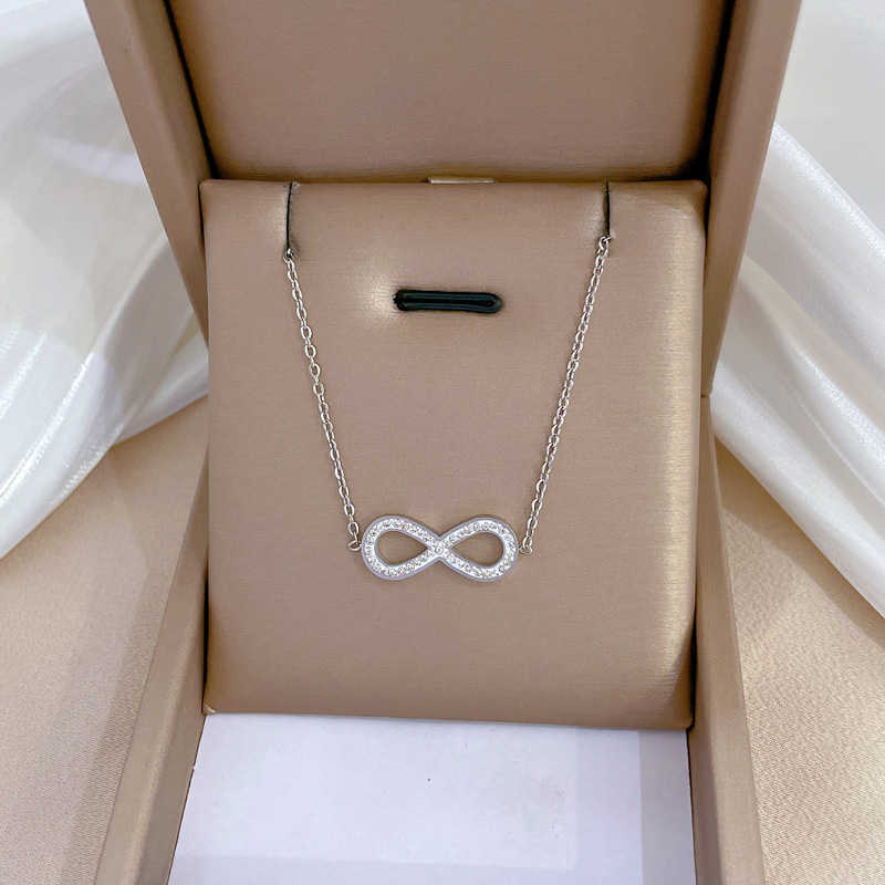 Pendentif Colliers Mode Simple En Acier Inoxydable Infinity Pendentif Collier pour Femmes Classique Lucky Zircon Love You Forever Bijoux Cadeau D'anniversaire J230601