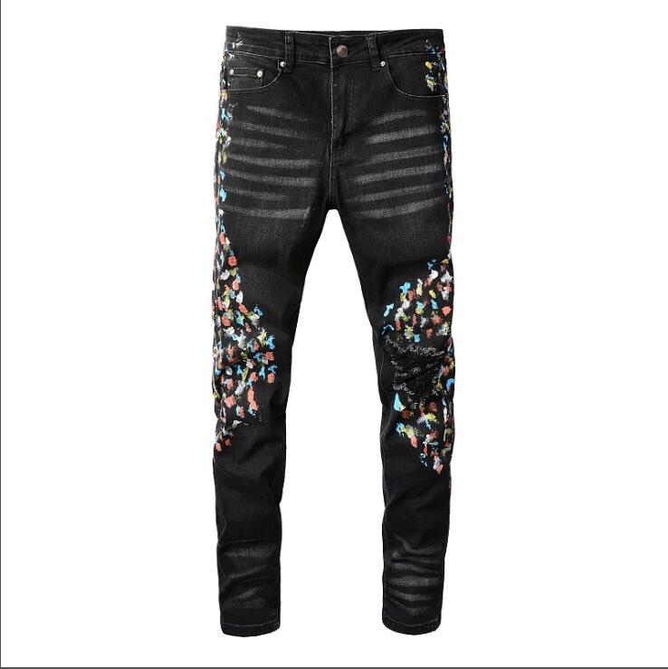 2023 Designer Mens Jeans Pants Ripped High Street Fashion Brand Motorcycle Embroidery Trendy Long Hip Hop With Hole Blue###