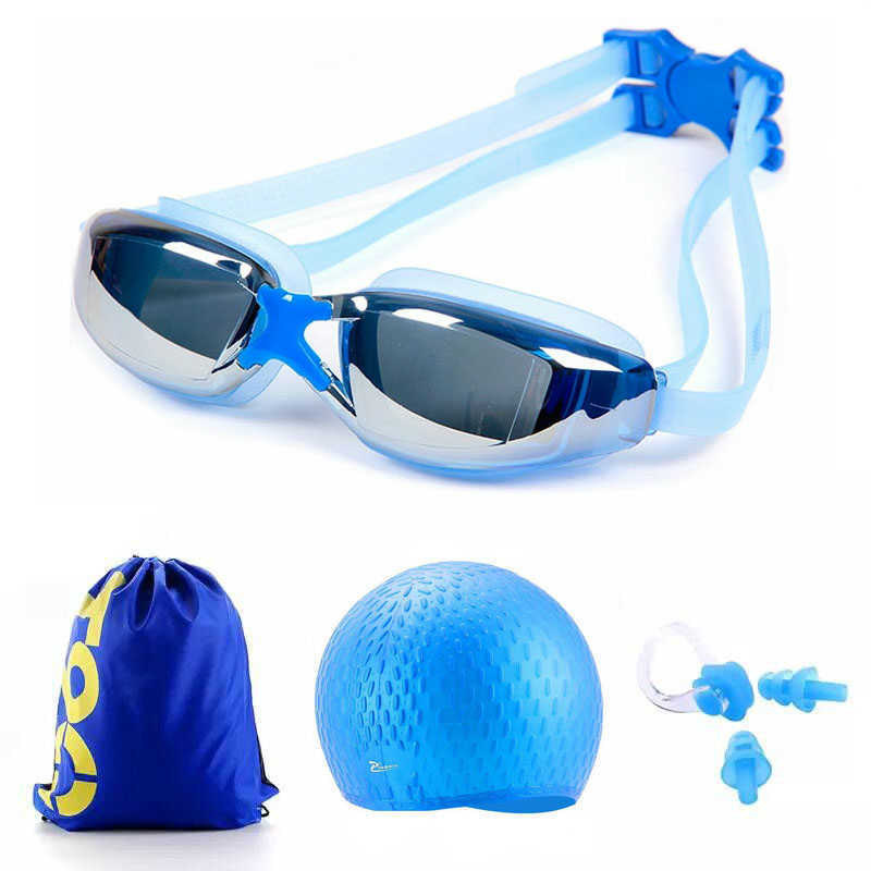 Gafas de natación recetadas para miopía, buceo profesional, gorra de silicona impermeable para hombres, bolsa para piscina, gafas de diodo P230601