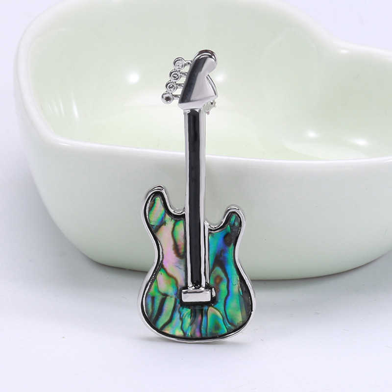 Pins broszki damskie mody retro gitara tęczowa luksusowa srebrna stopowa broszka gitara srebrna strzęp