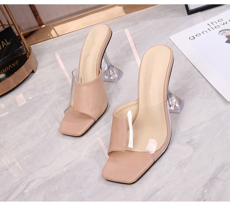 Été dames pantoufles PVC Transparent talons hauts cristal clair diapositives Mules femme sandales Siez 46 femmes chaussures quotidien Peep Toe