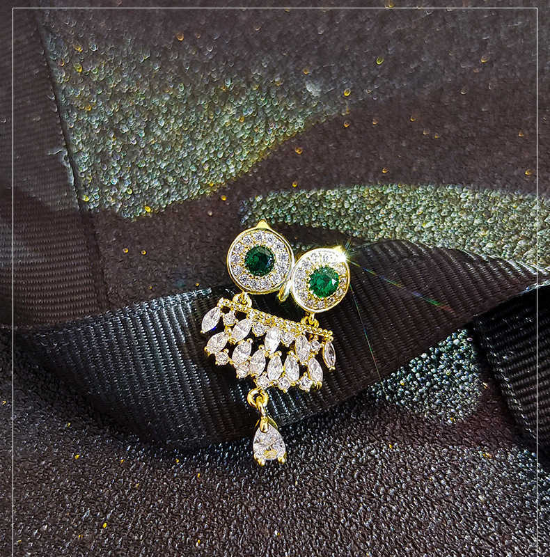 Broches Broches Mode féminine arc-en-ciel cristal mignon hibou femmes luxe or jaune zircon alliage Aniaml broche goupille de sécurité G230529