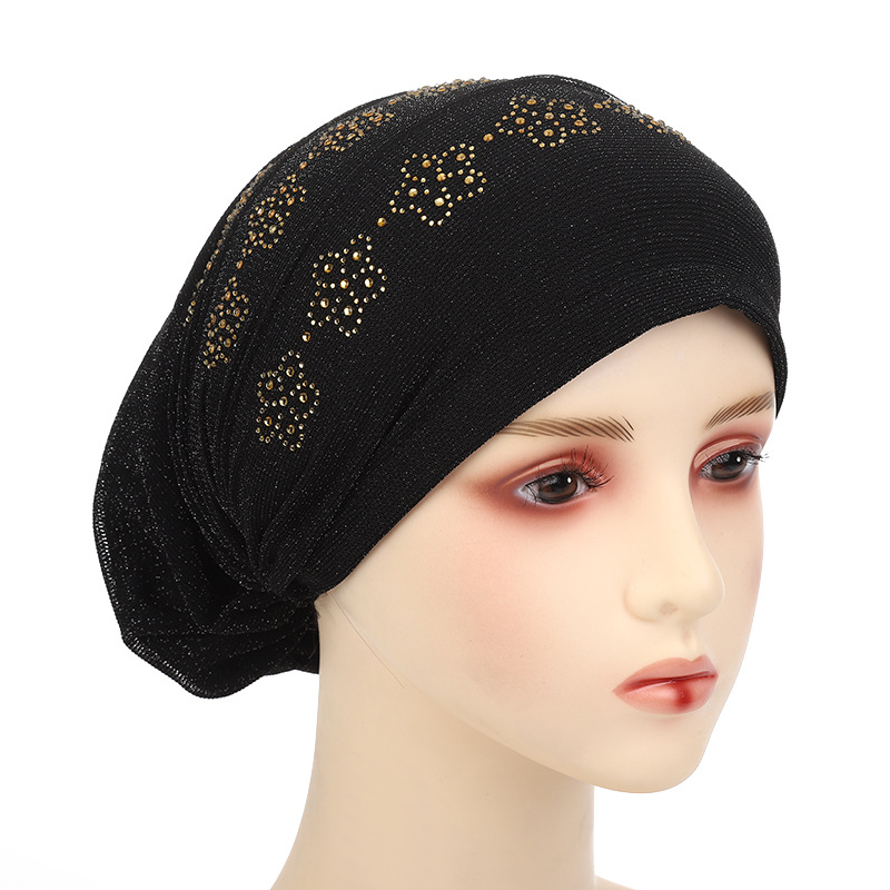 Chapéus de turbante de verão respiráveis para mulheres muçulmanas Glitter Diamonds Headwear Bonnet Lady Bandana Hat Loss Hair Chemo Cap