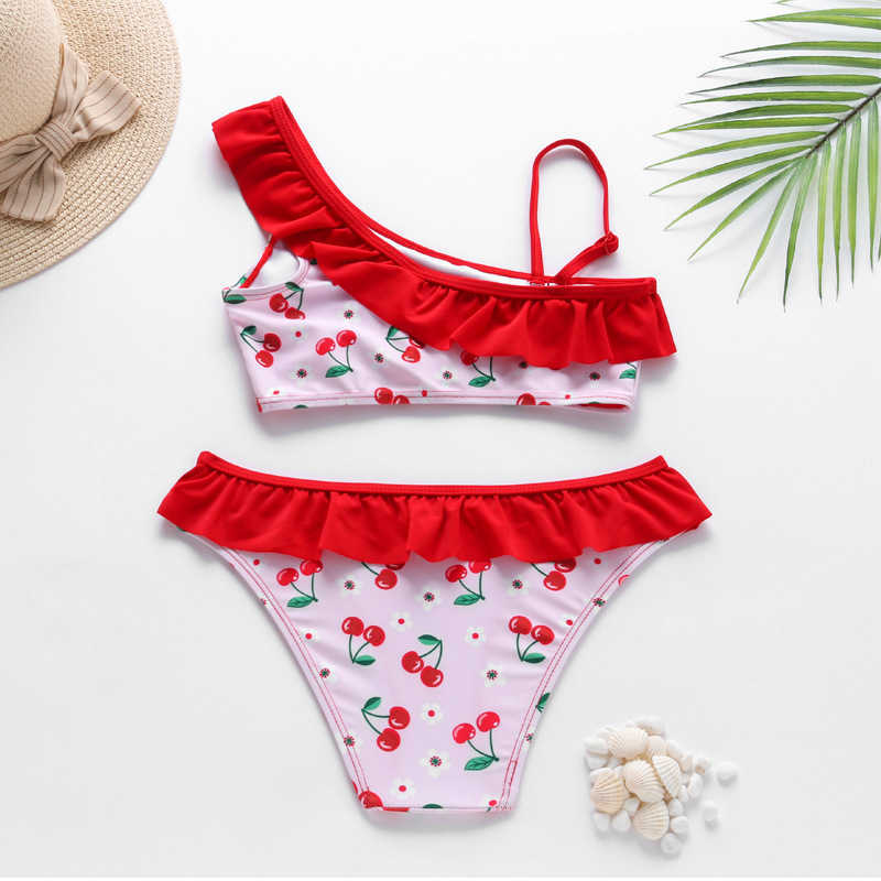 Maillots de bain pour enfants 3-10 ans enfant en bas âge imprimé cerise deux pièces fille maillot de bain de plage pour enfants P230602