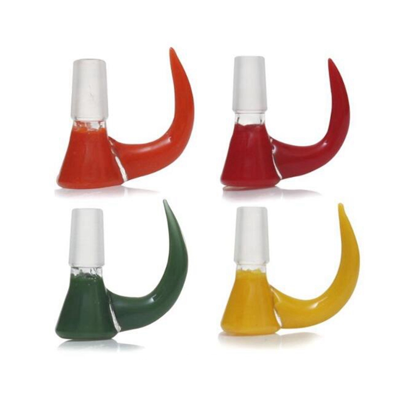 Smoking Colorful Ox Horn Thick Glass 14MM 18MM Male Interface Joint Bong Waterpipe Handpipe Cone Funnel Bowl Dry Herb Tobacco Bubbler Oil Rigs Container DHL