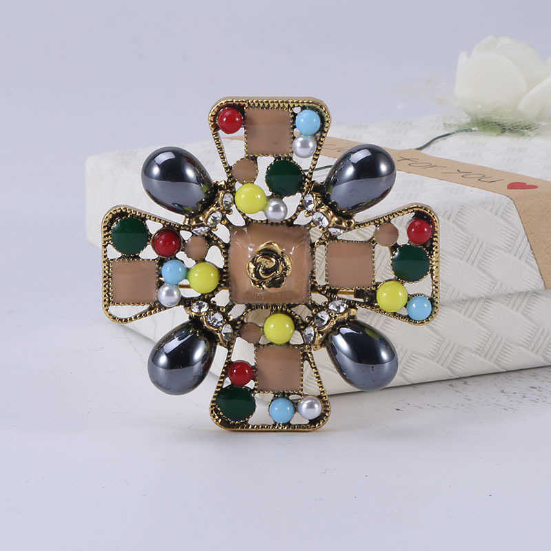 Pins Brooches Women's fashion retro flower Luxury silver alloy enamel round plant brooch safety pin G230529