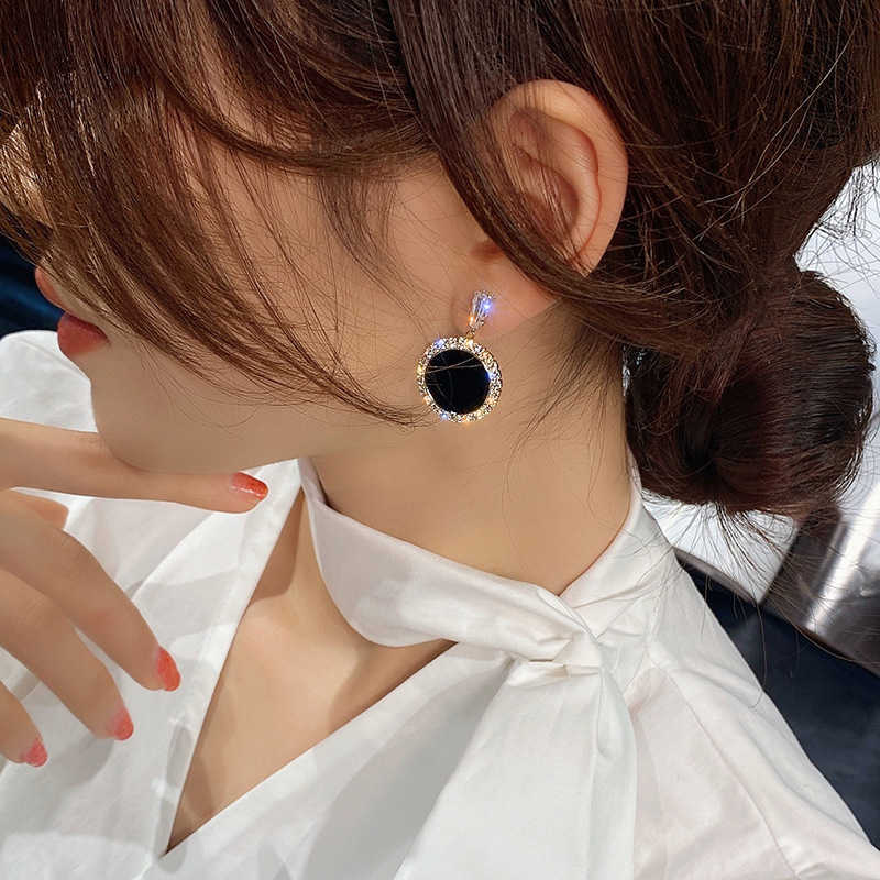 New Exit Rhinestone Women's Asymmetric Hollow Round Black Stud Earrings Fashion Jewelry Unusual Accessories Gift G230602